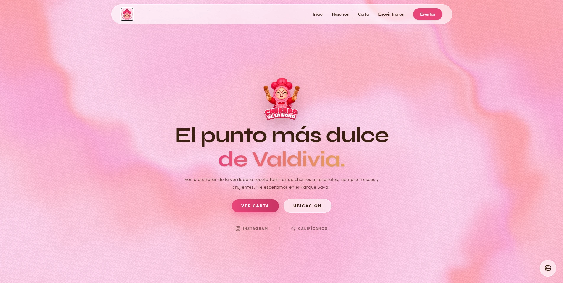 Página de inicio del sitio web de Churros de la Nona